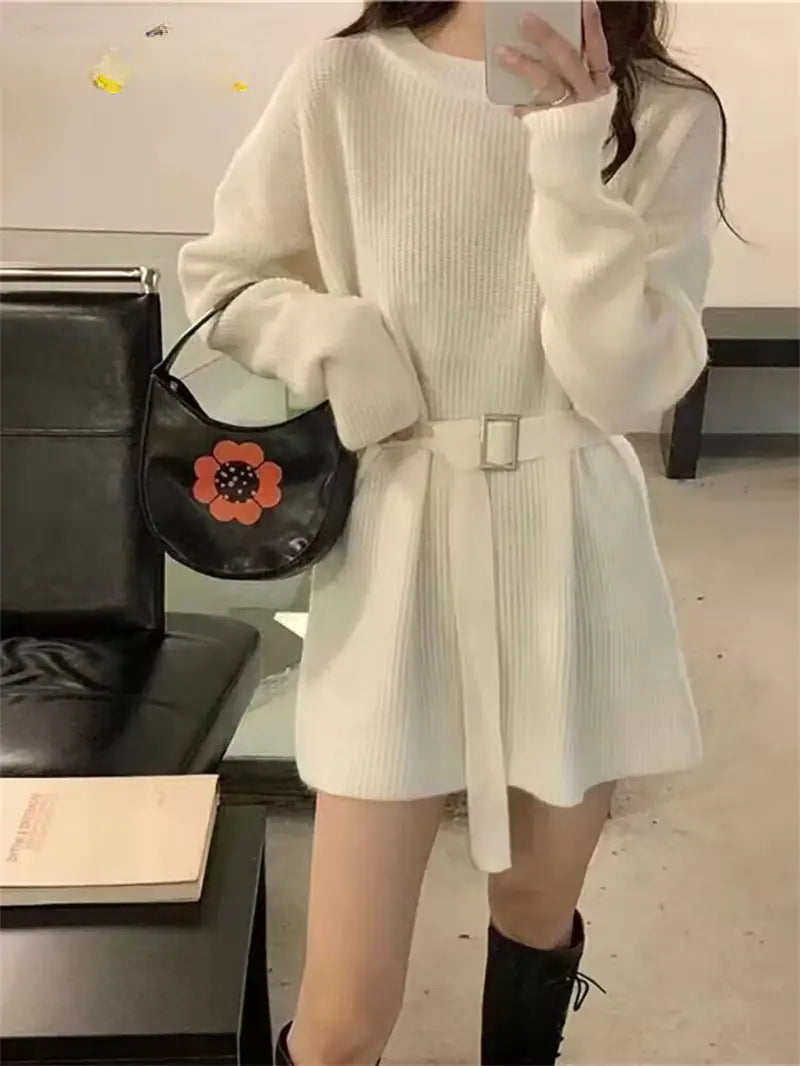Vestido de Punto para Mujer con Cinturón y Mangas Largas Otoño 2023