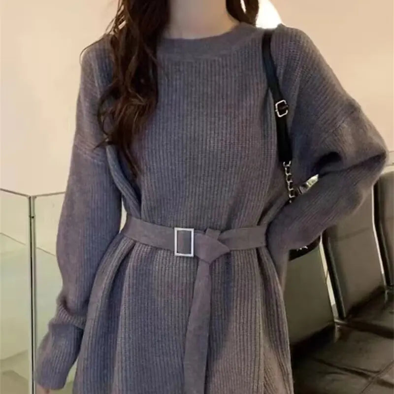 Vestido de Punto para Mujer con Cinturón y Mangas Largas Otoño 2023